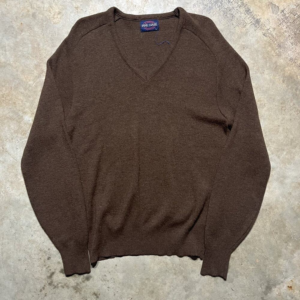 Vintage 80s Pine State Brown V-Neck Acrylic Sweater